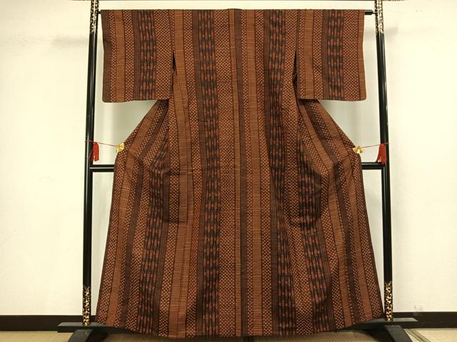 平和屋着物▽上質な紬 単衣 十字絣間道 正絹 逸品 AAAU8607fy