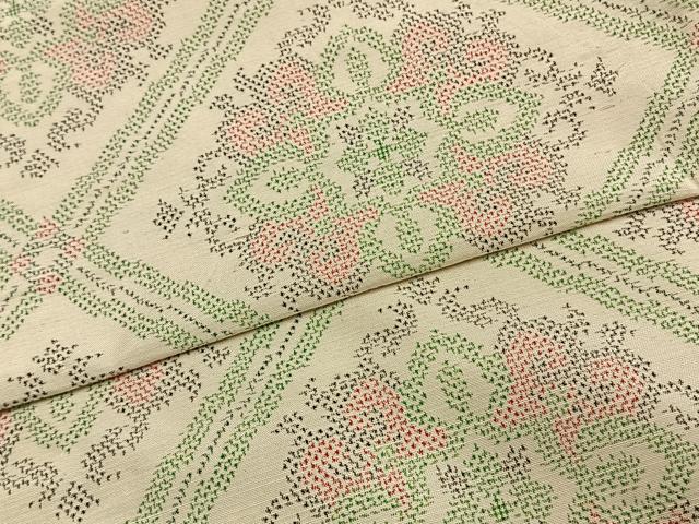 平和屋着物▽上質な紬 単衣 菱取り花文 正絹 逸品 AAAU8612fy