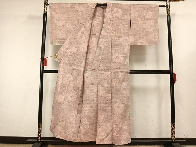 平和屋着物▽結城ちぢみ 単衣 舞花文 正絹 逸品 AAAU8613fy