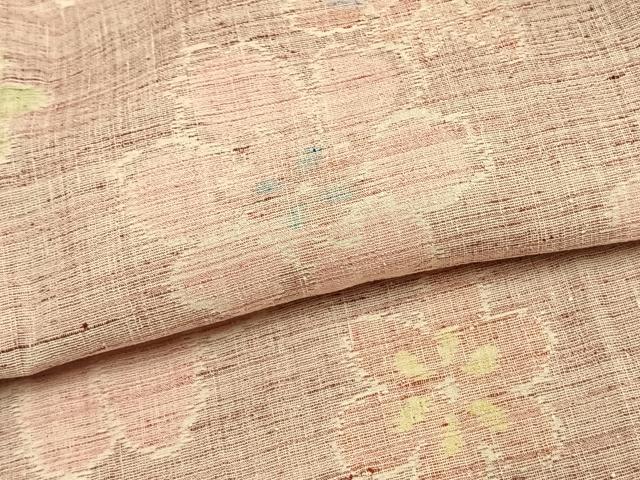 平和屋着物▽結城ちぢみ 単衣 舞花文 正絹 逸品 AAAU8613fy