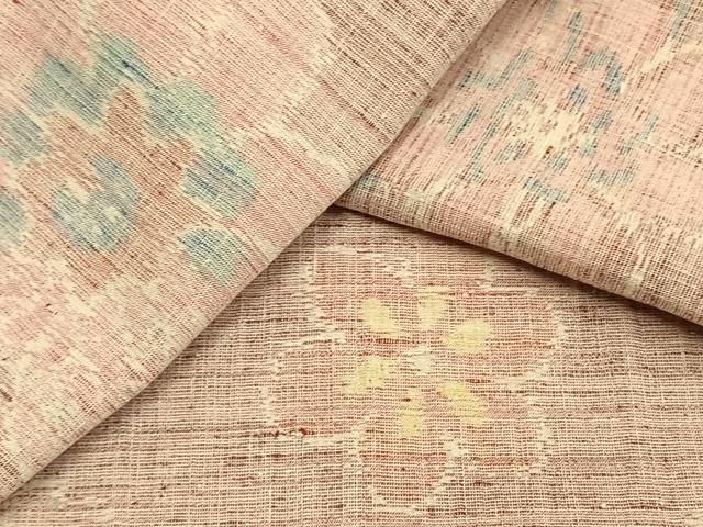 平和屋着物▽結城ちぢみ 単衣 舞花文 正絹 逸品 AAAU8613fy