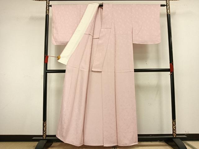 平和屋着物▽上質な色無地 単衣 南天地紋 薄桜色 正絹 逸品 未使用 AAAU8616fy