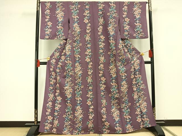 平和屋着物▽小紋 単衣 草花間道 洗える着物 AAAU8642fy