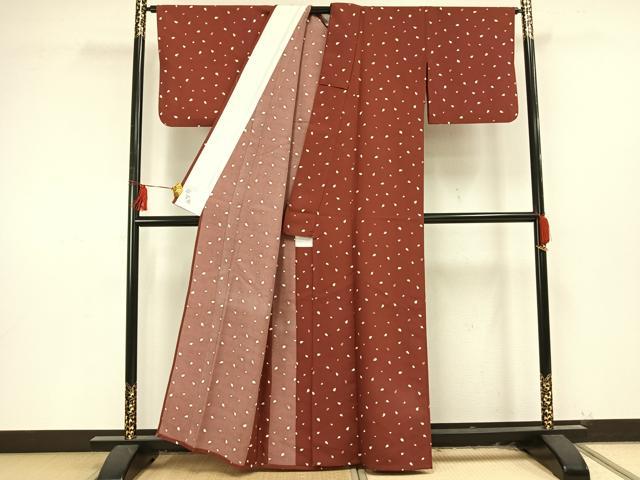 平和屋着物▽小紋 単衣 舞桜文 洗える着物 AAAU8646fy
