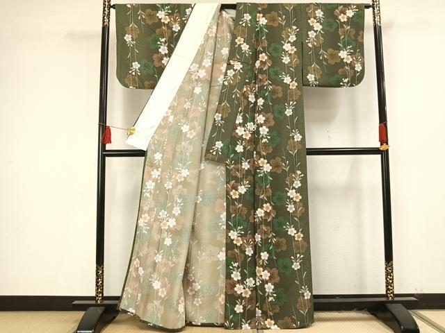 平和屋着物▽小紋 単衣 舞桜文 洗える着物 AAAU8658fy
