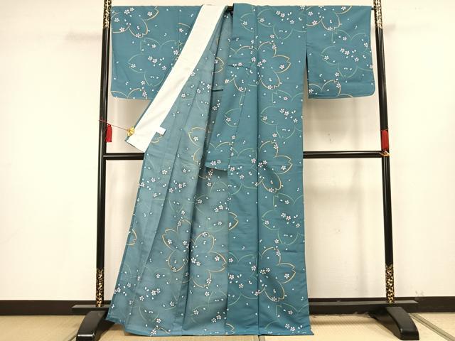 平和屋着物▽小紋 単衣 舞桜文 洗える着物 未使用 AAAU8659fy