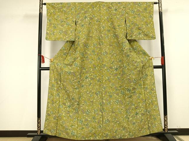 平和屋着物▽小紋 単衣 更紗花文 洗える着物 AAAU8662fy