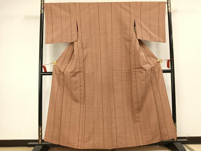 平和屋着物▽上質な紬 単衣 縞 正絹 逸品 AAAU8666fy
