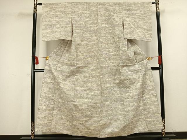 平和屋着物▽上質な紬 単衣 風景草花文 正絹 逸品 AAAU8714fy