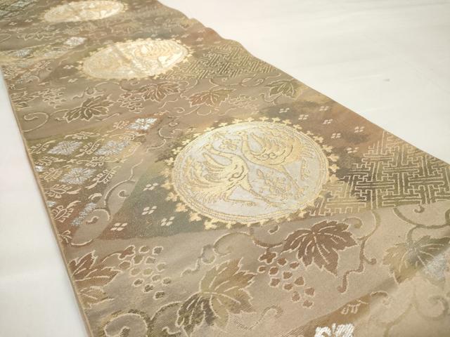 平和屋着物◎六通柄袋帯 向かい花鳥文 金銀糸 正絹 逸品 AAAU8963sg