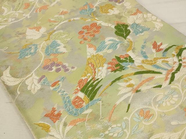 平和屋着物◎六通柄袋帯 唐織 葡萄 雉 正絹 逸品 AAAU9322st