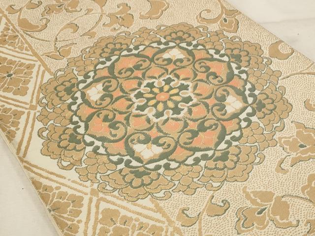平和屋着物◎六通柄袋帯 正倉院花文 金糸 正絹 逸品 AAAU9352st