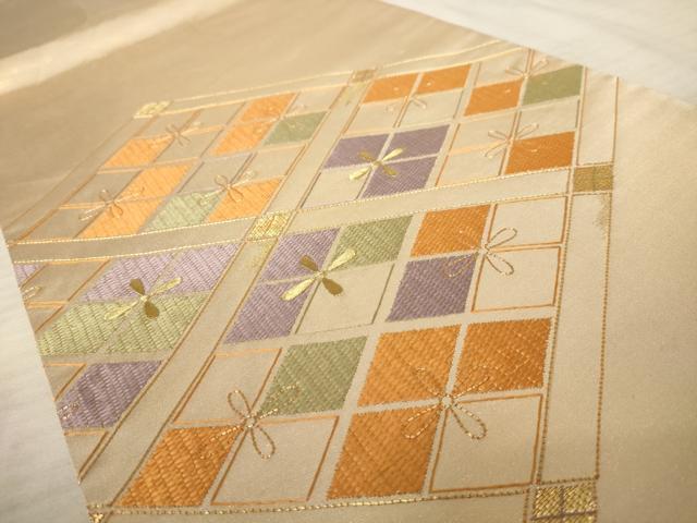 平和屋着物◎太鼓柄袋帯 駒刺繍 花菱文 金糸 正絹 逸品 AAAU9373dt