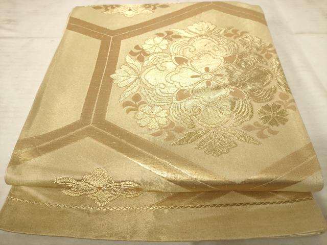 平和屋着物◎六通柄袋帯 花亀甲文 金糸 正絹 逸品 AAAU9393dt