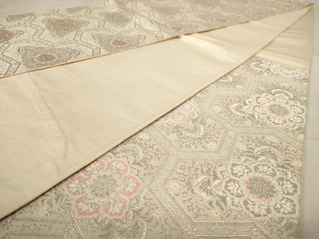 平和屋着物◎六通柄袋帯 亀甲花文 銀糸 正絹 逸品 AAAU9399dt