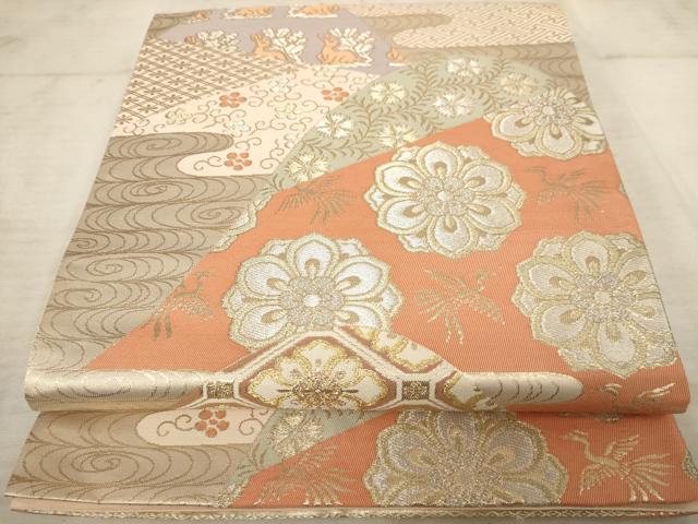 平和屋着物◎六通柄袋帯 唐織 遠山蜀江文 金銀糸 正絹 逸品 AAAU9428dt
