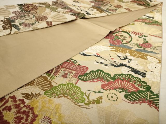 平和屋着物◎全通柄 京袋帯 唐織 飛鶴花文 金糸 正絹 逸品 AAAU9439dt