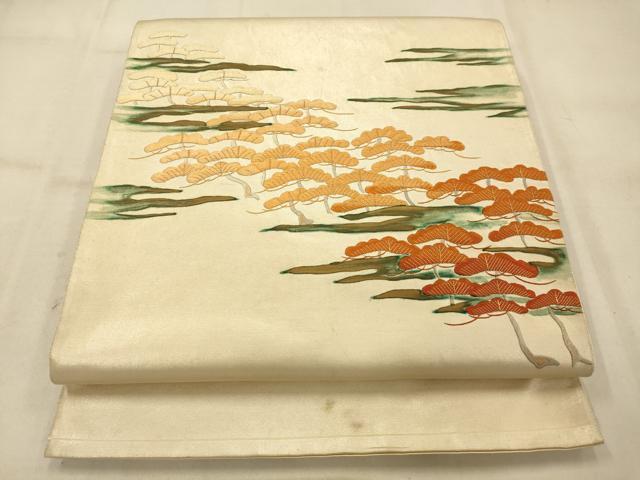平和屋着物◎太鼓柄袋帯 手描き 駒刺繍 松文 金糸 正絹 逸品 AAAU9823fw