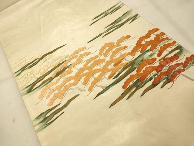 平和屋着物◎太鼓柄袋帯 手描き 駒刺繍 松文 金糸 正絹 逸品 AAAU9823fw
