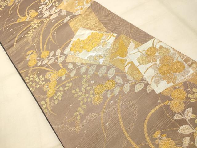 平和屋着物◎枠翔錦 六通柄袋帯 色紙花鳥文 金銀糸 正絹 逸品 AAAU9829fw