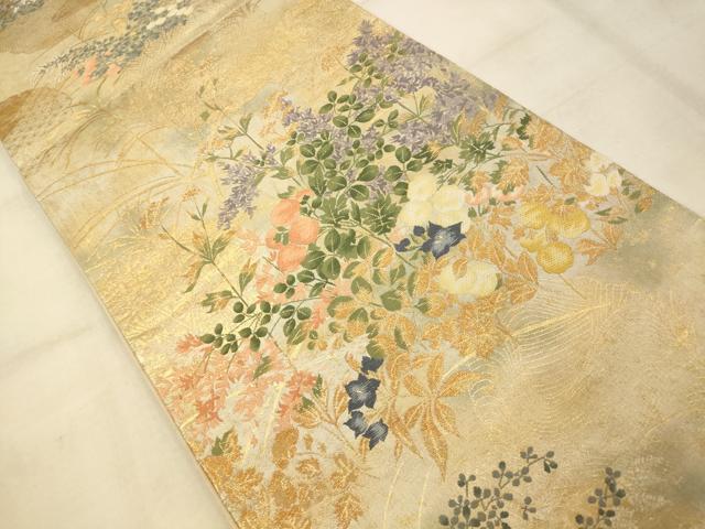 平和屋着物◎六通柄袋帯 唐織 琳派林草図の世界 金糸 正絹 逸品 AAAU9837fw