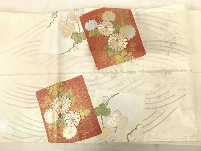 平和屋着物◎太鼓柄袋帯 駒刺繍 草花文 金銀彩 正絹 逸品 AAAU9886yx