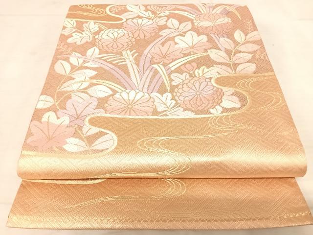 平和屋着物◎六通柄袋帯 唐織 流水花文 金糸 正絹 逸品 AAAU9985yx