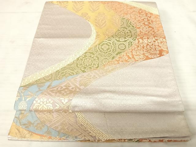 平和屋着物◎六通柄袋帯 古代錦 流水菱紋 金糸 正絹 逸品 AAAU9989yx