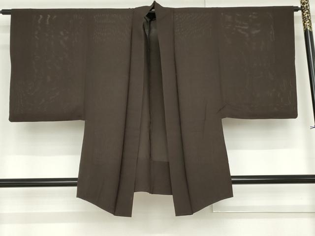 平和屋着物▽男性 羽織 スリーシーズン 春夏秋 塵除け 色無地 絽 黒茶色 正絹 逸品 AAAV0112cs