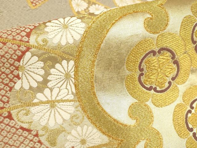 平和屋着物▼六通柄袋帯 絞り 花唐草文 金糸 正絹 逸品 AAAV0539wj