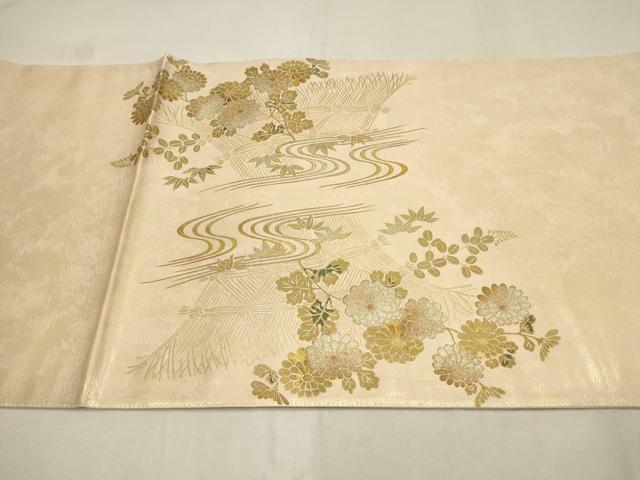 平和屋着物▼太鼓柄袋帯 花蝶文 金彩 引箔 正絹 逸品 AAAV0598wj