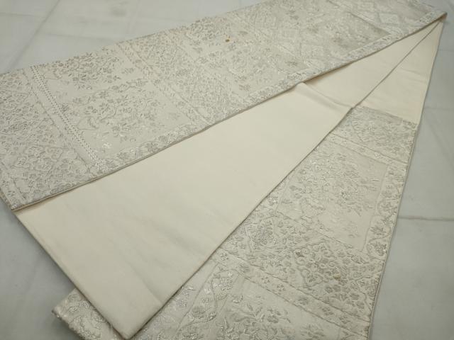 平和屋着物◎六通柄袋帯 横段花文 銀糸 正絹 逸品 AAAV1171nf