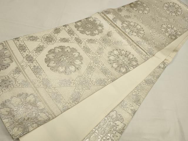 平和屋着物◎六通柄袋帯 唐織 正倉院花文 銀糸 正絹 逸品 AAAV1223sw