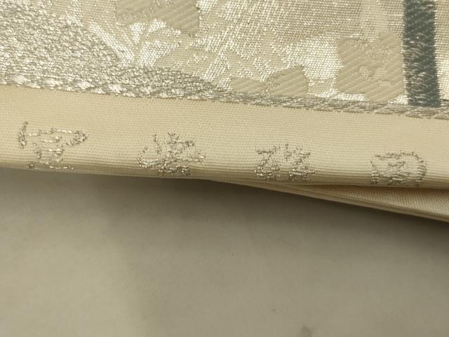 平和屋着物◎六通柄袋帯 唐織 孔雀花文 銀糸 正絹 逸品 AAAV1619ou