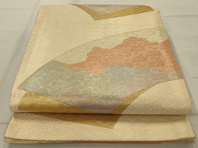 平和屋着物◎佐賀錦 六通柄袋帯 地紙重ね文 金糸 正絹 逸品 AAAV1623ou
