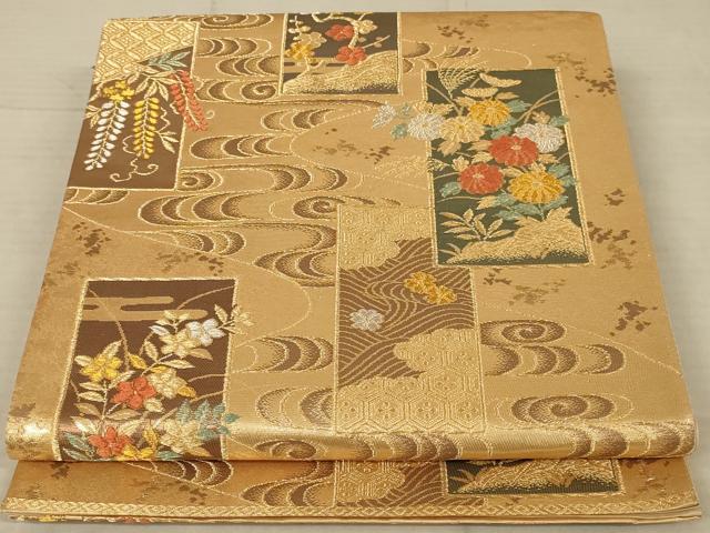平和屋着物◎六通柄袋帯 唐織 短冊花文 金銀糸 正絹 逸品 AAAV1632ou