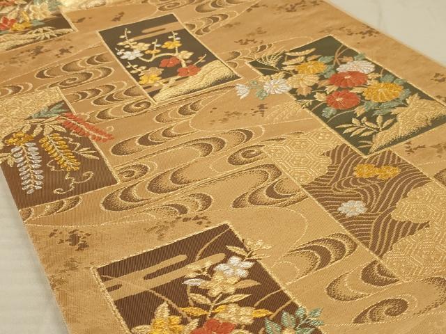 平和屋着物◎六通柄袋帯 唐織 短冊花文 金銀糸 正絹 逸品 AAAV1632ou