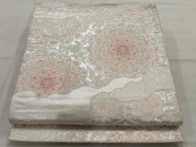 平和屋着物◎六通柄袋帯 唐織 道長正倉院花文 銀糸 正絹 逸品 AAAV1805ru