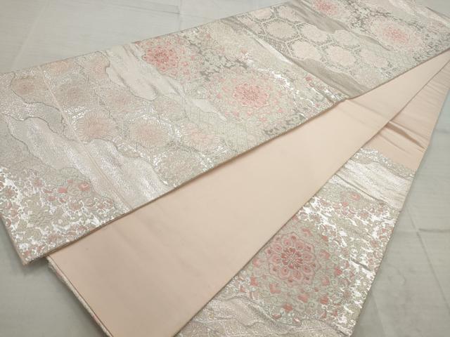 平和屋着物◎六通柄袋帯 唐織 道長正倉院花文 銀糸 正絹 逸品 AAAV1805ru