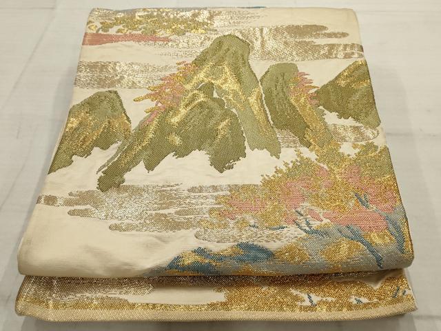 平和屋着物◎六通柄袋帯 遠山草木文 金銀糸 正絹 逸品 AAAV1824ru