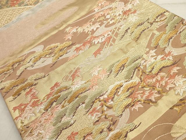 平和屋着物◎六通柄袋帯 唐織 渡り橋草花文 金糸 正絹 逸品 AAAV1825ru