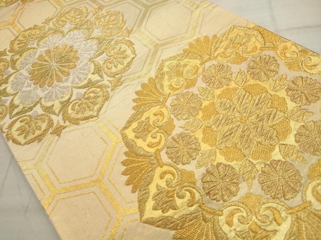 平和屋着物◎六通柄袋帯 亀甲正倉院花文 金銀糸 正絹 逸品 AAAV1885ru