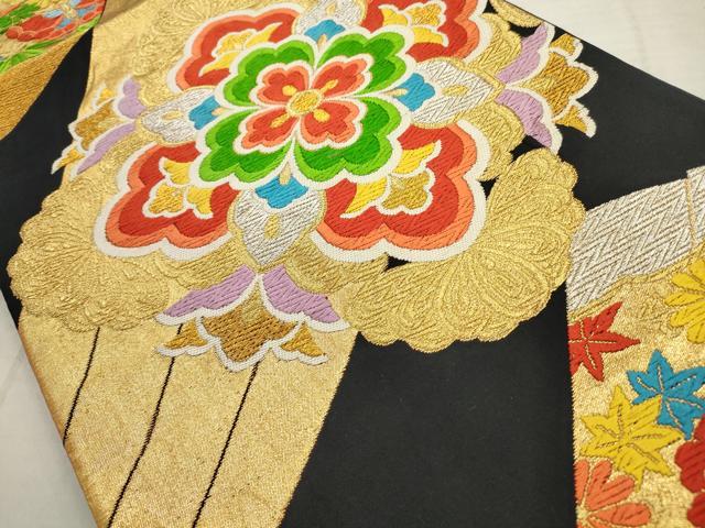 平和屋着物◎六通柄袋帯 唐織 正倉院花文 黒地 金銀糸 正絹 逸品 AAAV1886ru