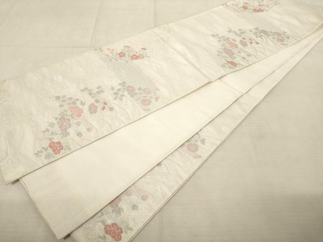 平和屋着物*夏物 六通柄袋帯 流水草花文 銀糸 正絹 逸品 AAAV2327pf
