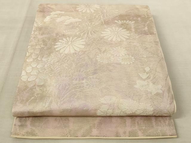 平和屋着物*夏物 六通柄袋帯 草花文 銀糸 正絹 逸品 AAAV2354pf