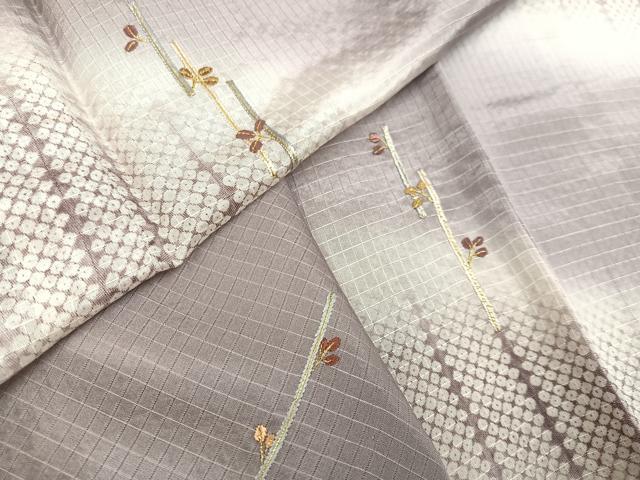 平和屋着物▽訪問着 単衣 刺繍 草木文 暈し染め 正絹 逸品 AAAV2508ph