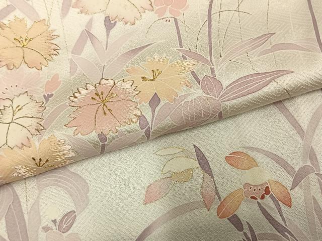 平和屋着物▽訪問着 単衣 草花文 金糸 金彩 正絹 逸品 AAAV2577fy