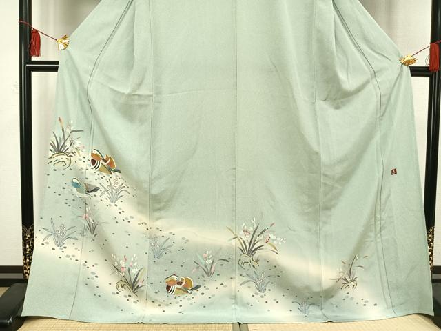 平和屋着物▽訪問着 単衣 作家物 鴛鴦花文 暈し染め ロング丈 正絹 逸品 AAAV2580fy