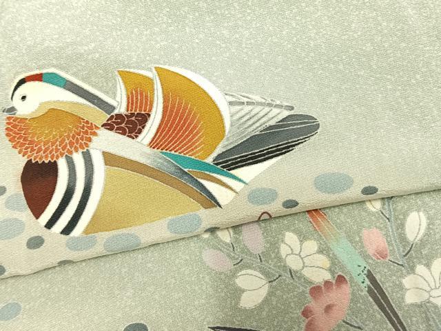平和屋着物▽訪問着 単衣 作家物 鴛鴦花文 暈し染め ロング丈 正絹 逸品 AAAV2580fy