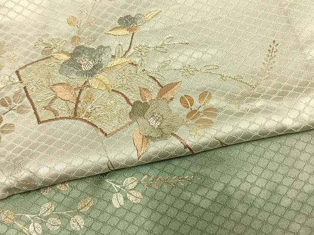 平和屋着物▽訪問着 単衣 刺繍 地紙草花文 金銀彩 正絹 逸品 AAAV2589fy